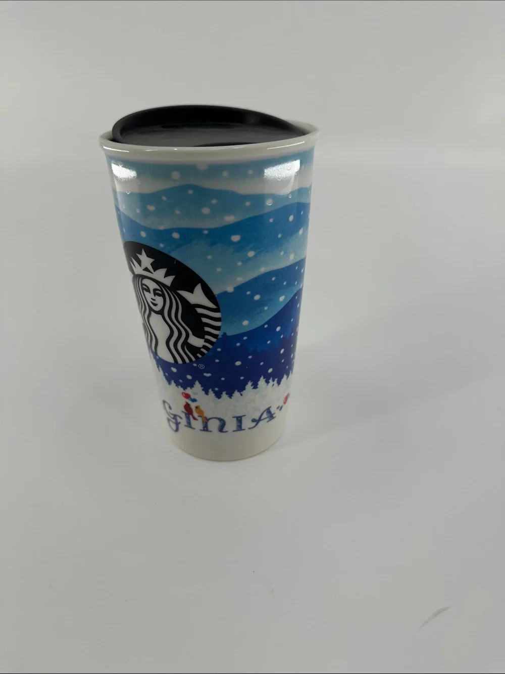 Starbucks Blue and White Winter Travel Tumbler with Black Lid - Virgina